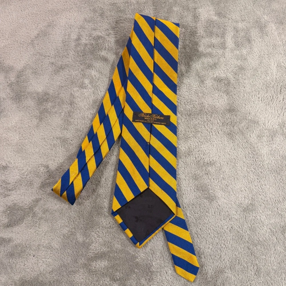 Brooks Brothers Necktie Mens OS Blue Yellow Striped Silk Makers Repp Tie USA
